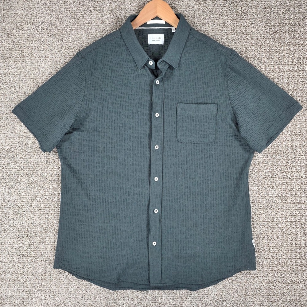 7 Diamonds Men XL Green Short Sleeve 4-Way Stretch Seersucker Button Down Shirt
